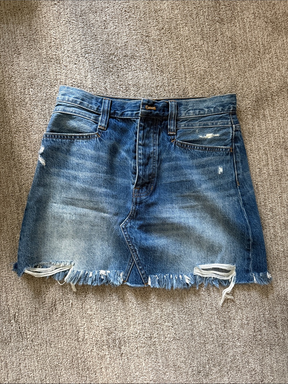 Madewell Distressed Denim Frayed Hem Mini Skirt - Blue